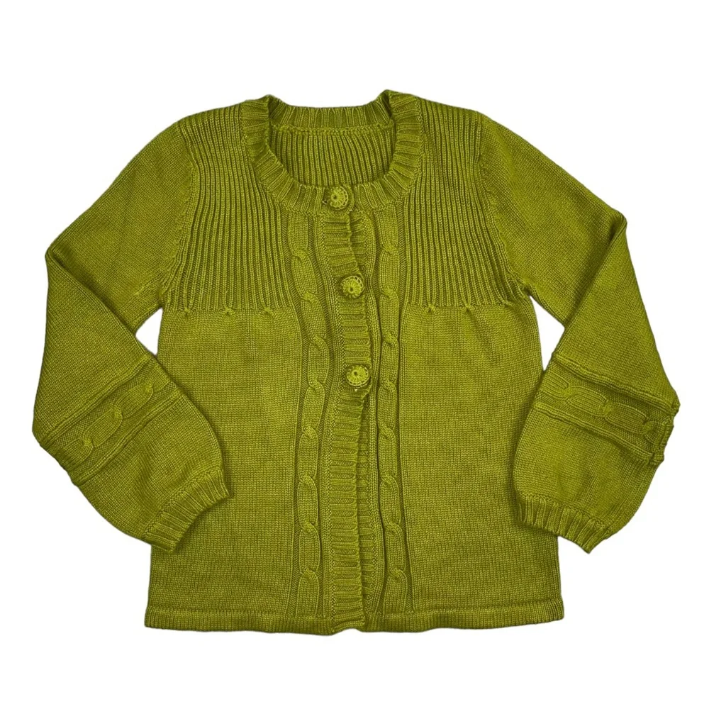 Chartreuse Knit Cardigan Sweater Small Green - Picture 11 of 16